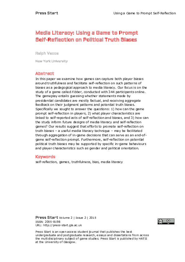 (PDF) Media Literacy: Using a Game to Prompt Self-Reflection on ...
