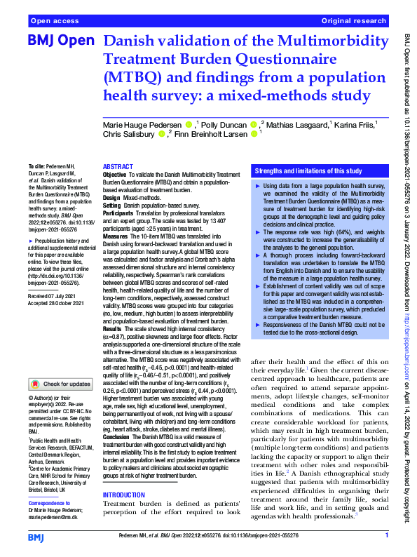 (PDF) Danish validation of the Multimorbidity Treatment Burden ...