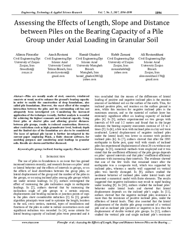 (PDF) Assessing the Effects of Length, Slope and Distance between Piles ...