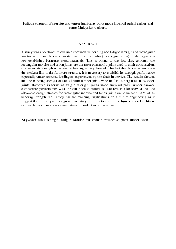 (PDF) Fatigue Strength of Mortise and Tenon Furniture Joints Made from ...