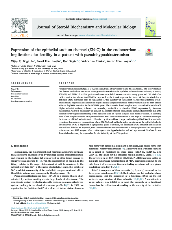 (PDF) Epithelial Sodium Channel ENaC in Endometrium and Fertility