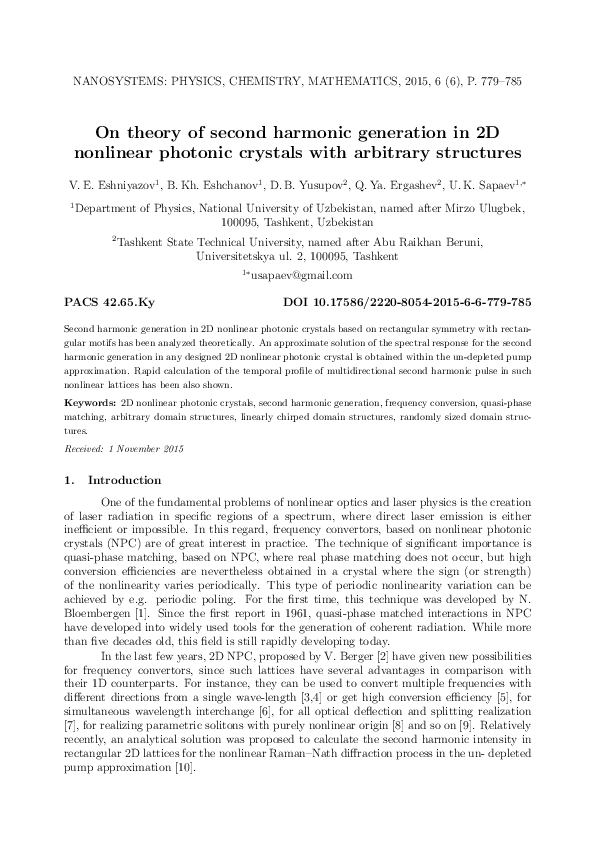 (PDF) On theory of second harmonic generation in 2D nonlinear photonic ...