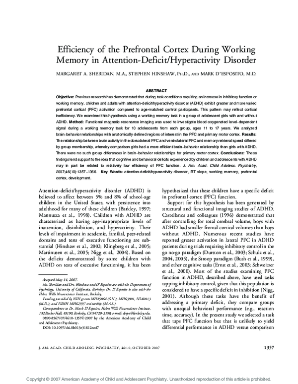 (PDF) Efficiency of the Prefrontal Cortex During Working Memory in ...