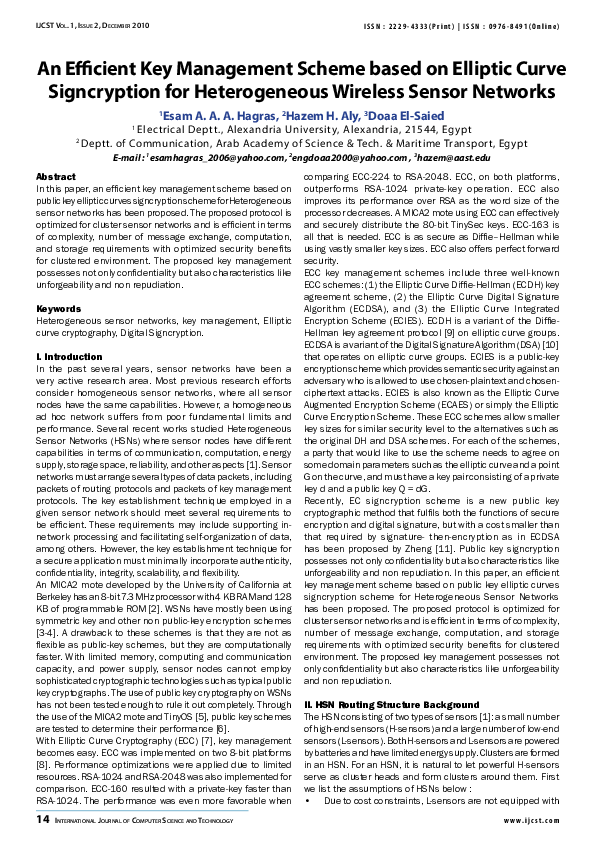 (PDF) An Efficient Key Management Scheme based on Elliptic Curve ...