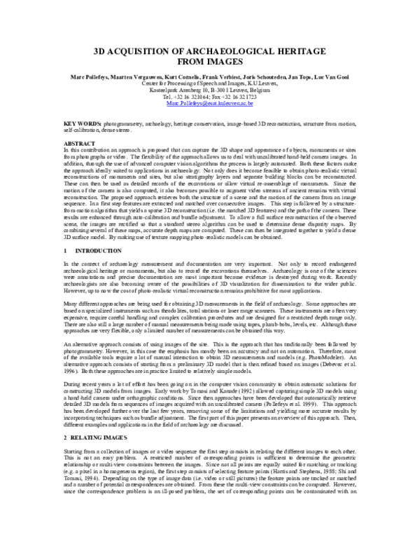 (PDF) 3D acquisition of archaeological heritage from images