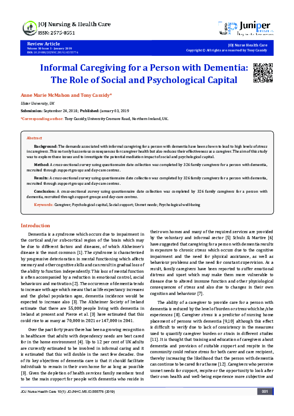 (PDF) Informal Caregiving for a Person with Dementia: The Role of ...
