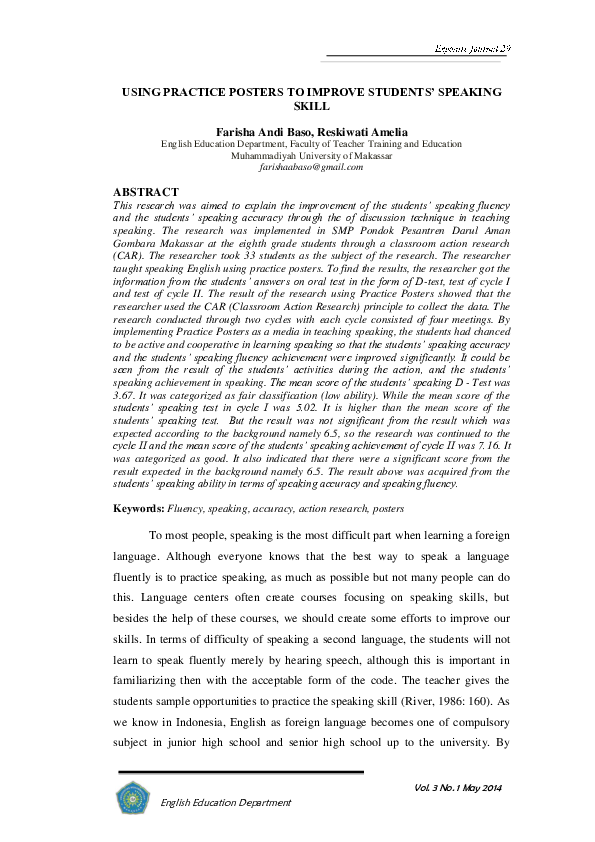 (PDF) Using Practice Posters to Improve Students’ Speaking Skill
