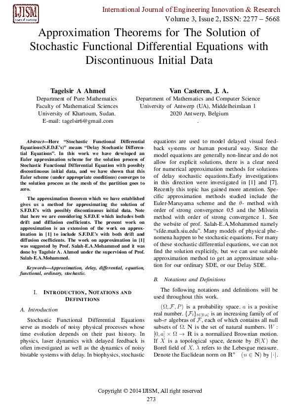 (PDF) Approximation theorems for the solution of stochastic functional ...