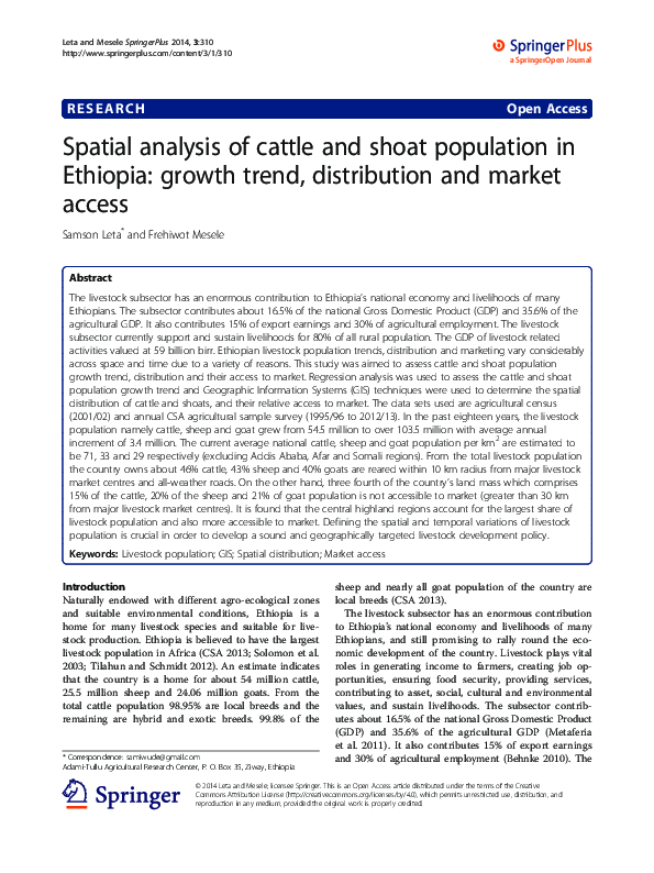 (PDF) Spatial analysis of cattle and shoat population in Ethiopia ...