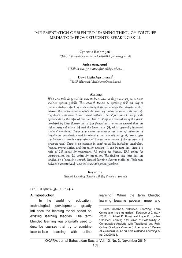 (PDF) Implementation of Blended Learning through Youtube Media to ...