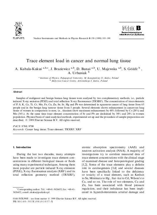 (PDF) Trace element load in cancer and normal lung tissue
