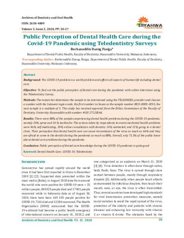 (PDF) Public Perception of Dental Health Care during the Covid-19 ...