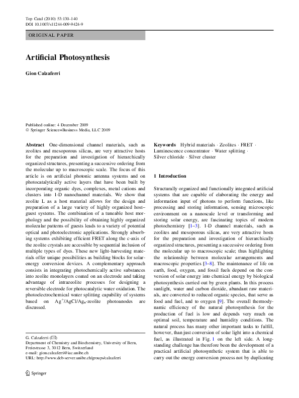 (PDF) Artificial Photosynthesis Gion Calzaferri Academia.edu