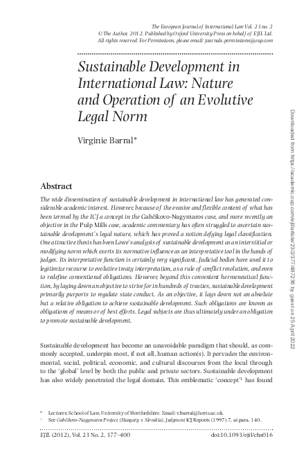 (PDF) Sustainable Development in International Law: Nature * and ...