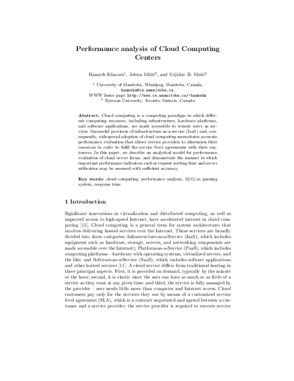 (PDF) Performance Analysis of Cloud Computing Centers Using M/G/m/m+r ...