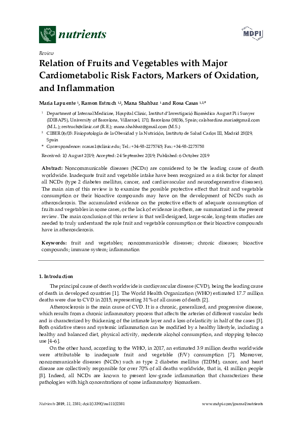 (PDF) Relation of Fruits and Vegetables with Major Cardiometabolic Risk ...