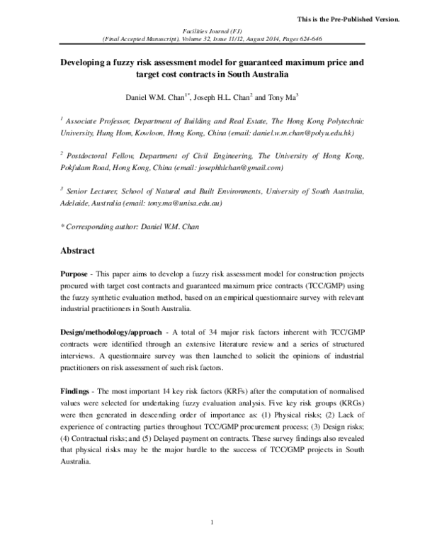 (PDF) Developing a fuzzy risk assessment model for guaranteed maximum ...