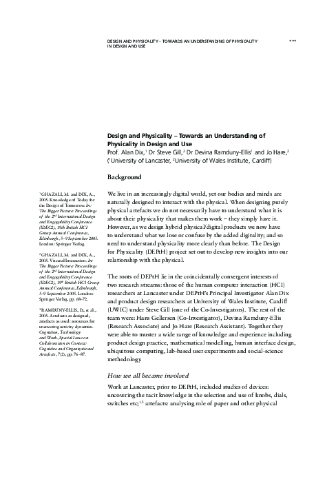 (PDF) Design and Physicality – Towards an Understanding of Physicality ...
