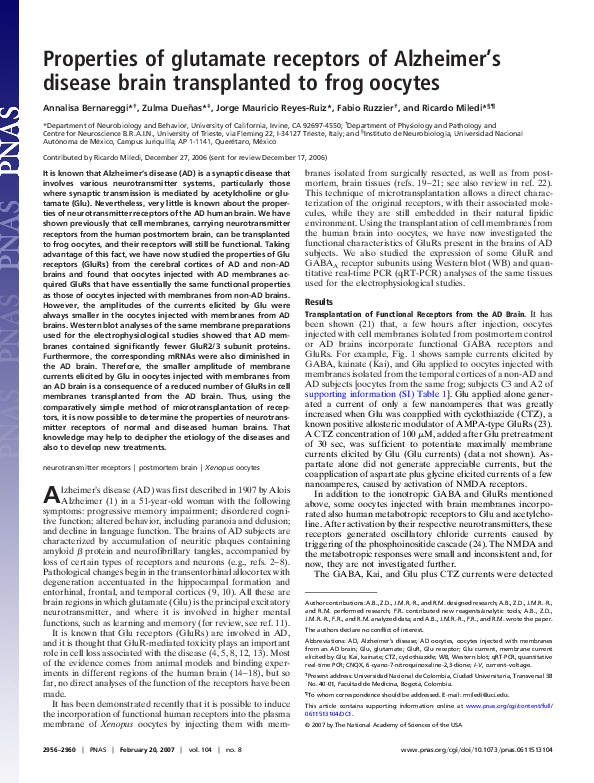 (PDF) Properties of glutamate receptors of Alzheimer's disease brain ...
