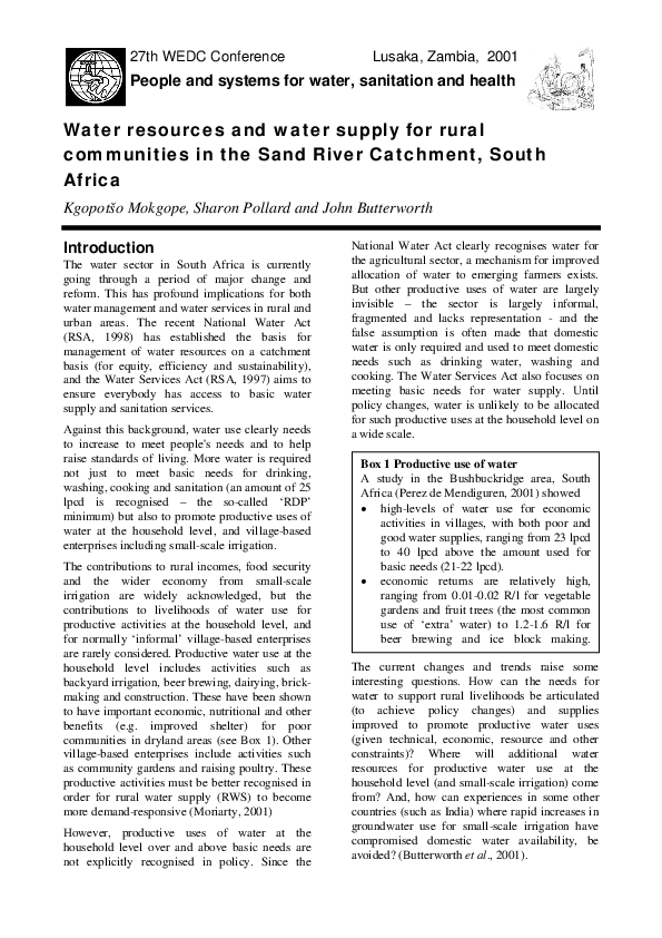 (PDF) Water resources and water supply for rural communities in the ...