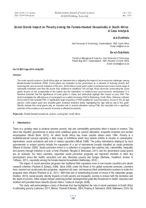 (PDF) Social Grants Impact on Poverty among the Female-Headed ...