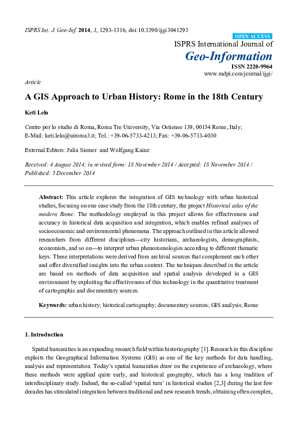 (PDF) A GIS Approach to Urban History: Rome in the 18th Century