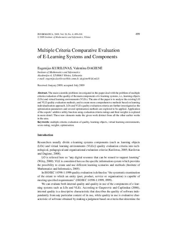 (PDF) Multiple Criteria Comparative Evaluation of E-Learning Systems ...