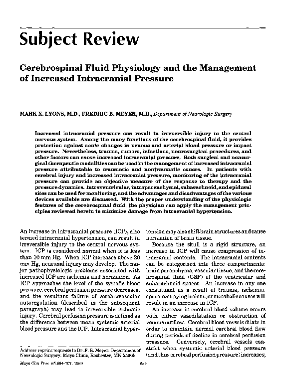 (PDF) Cerebrospinal Fluid Physiology and the Management of Increased ...