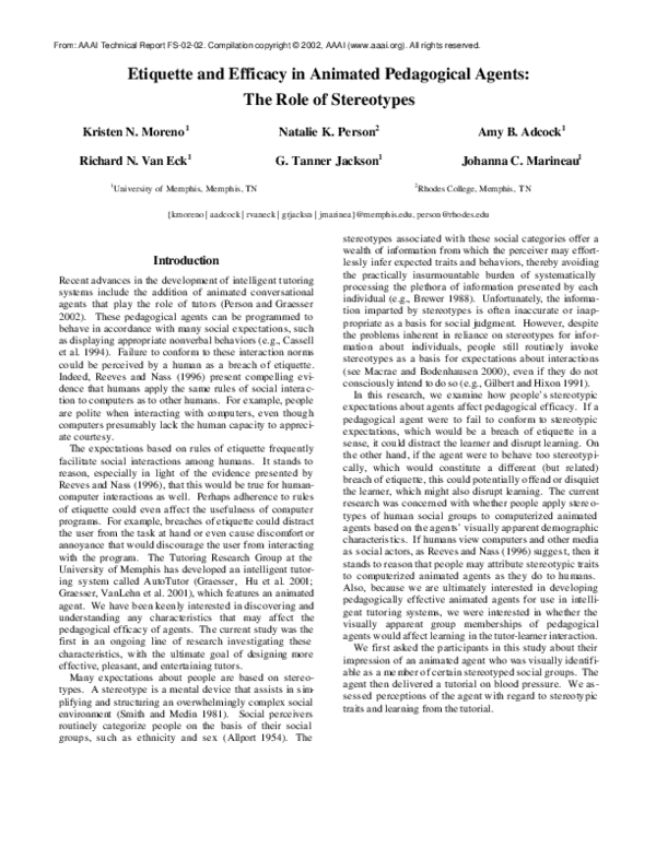 (PDF) Etiquette and efficacy in animated pedagogical agents: The role ...