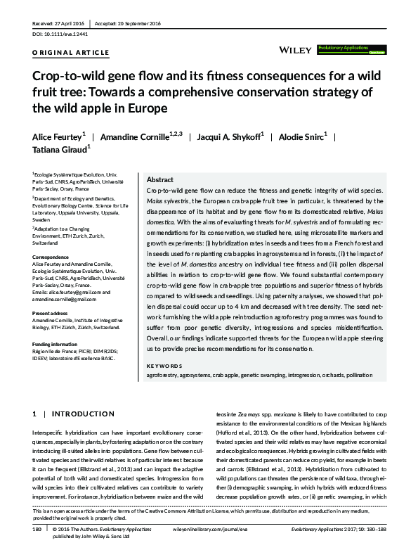 (PDF) Crop-to-wild gene flow and its fitness consequences for a wild ...