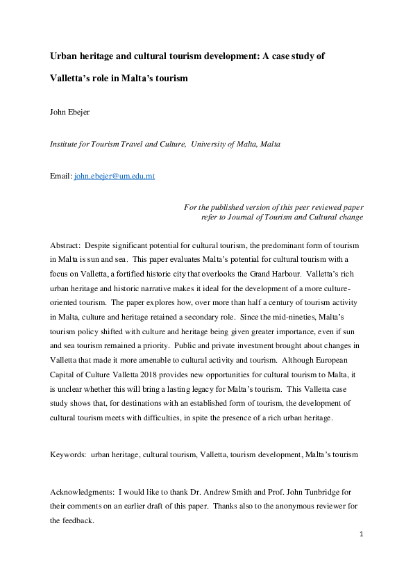 (PDF) Urban heritage and cultural tourism development: a case study of ...