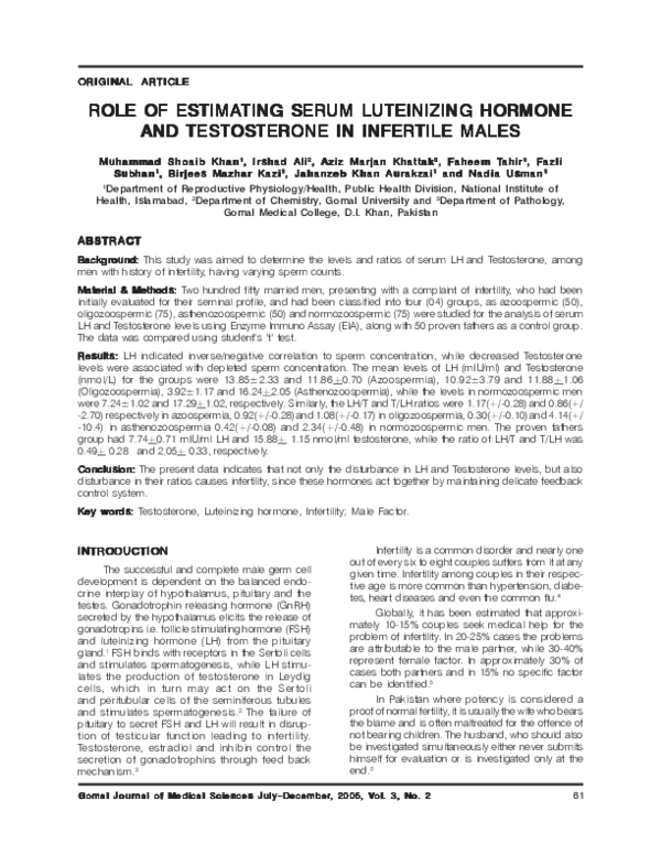(PDF) Role of Estimating Serum Luteinizing Hormone and Testosterone in ...