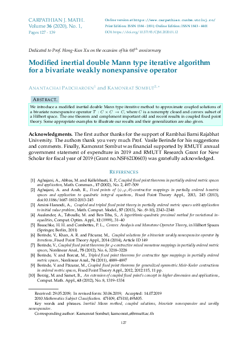 (PDF) Modified inertial double Mann type iterative algorithm for a ...
