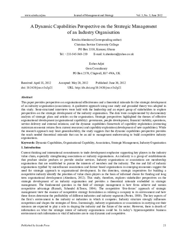 (PDF) A Dynamic Capabilities Perspective on the Strategic Management of ...