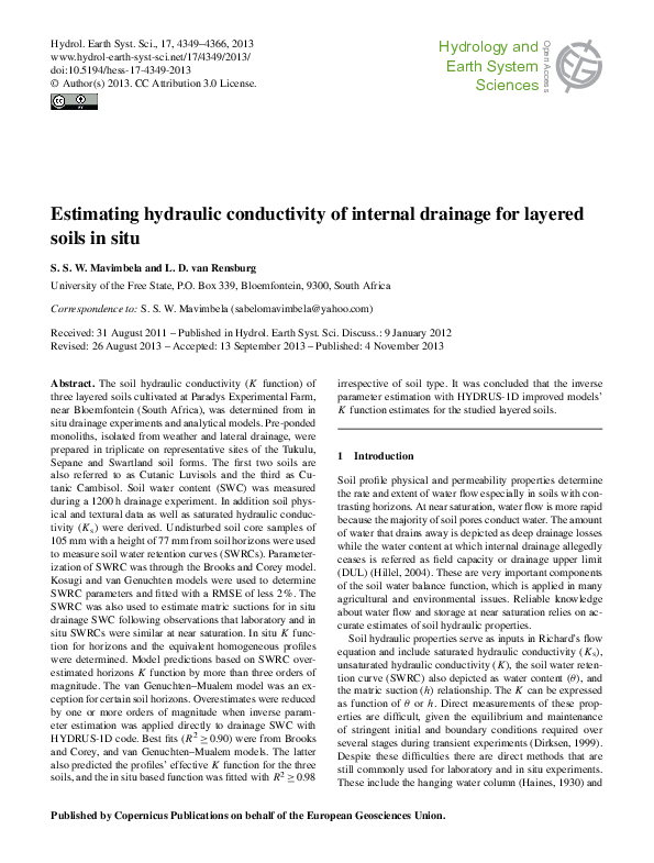 (PDF) Estimating hydraulic conductivity of internal drainage for ...
