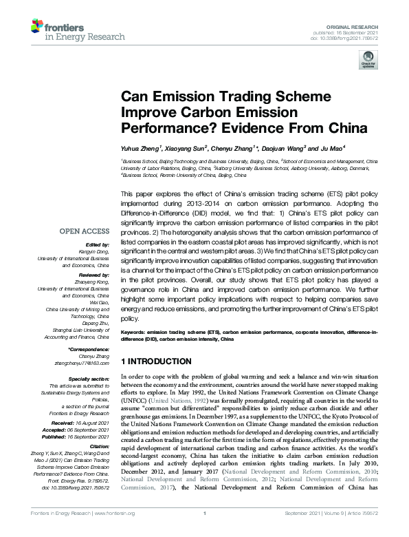 (PDF) Can Emission Trading Scheme Improve Carbon Emission Performance ...
