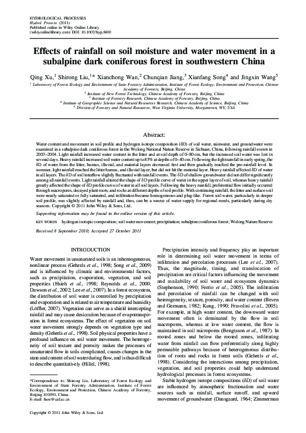 (PDF) Effects of rainfall on soil moisture and water movement in a ...