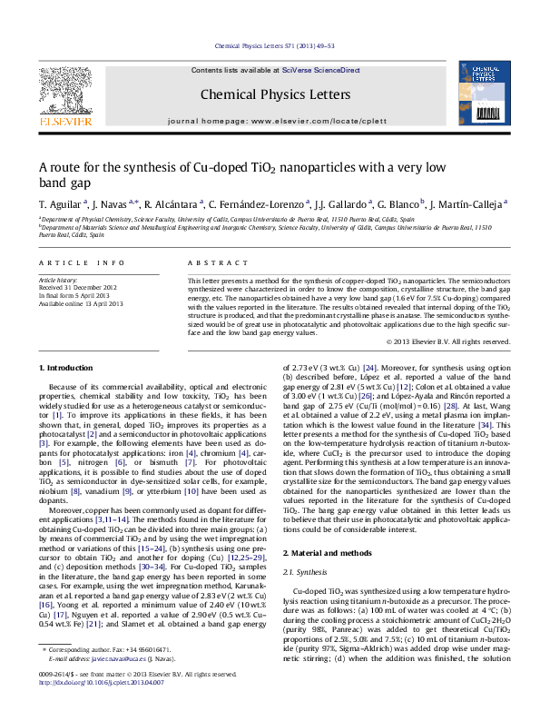 (PDF) A route for the synthesis of Cu-doped TiO2 nanoparticles with a ...