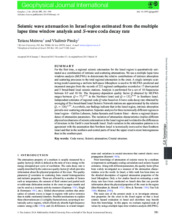 (PDF) Seismic wave attenuation in Israel region estimated from the ...