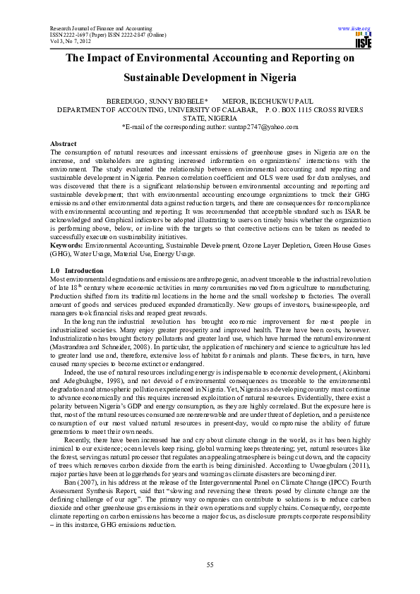 (PDF) The Impact of Environmental Accounting and Reporting on