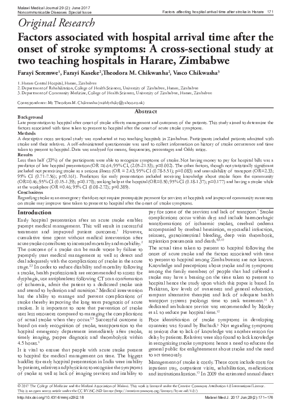 (PDF) Factors Associated with Hospital Arrival Time for Stroke Patients