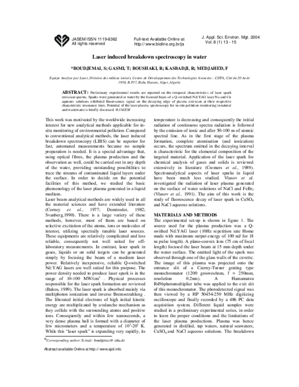 (PDF) Laserinduced breakdown spectroscopy in water Improvement of the