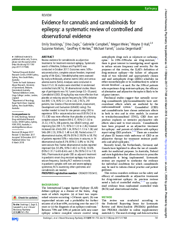 (PDF) Evidence for cannabis and cannabinoids for epilepsy: a systematic ...