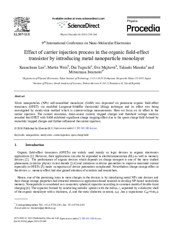 (PDF) Effect of carrier injection process in the organic field-effect ...