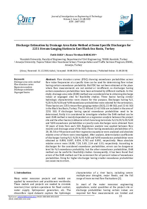 (PDF) Discharge Estimation by Drainage Area Ratio Method at Some ...