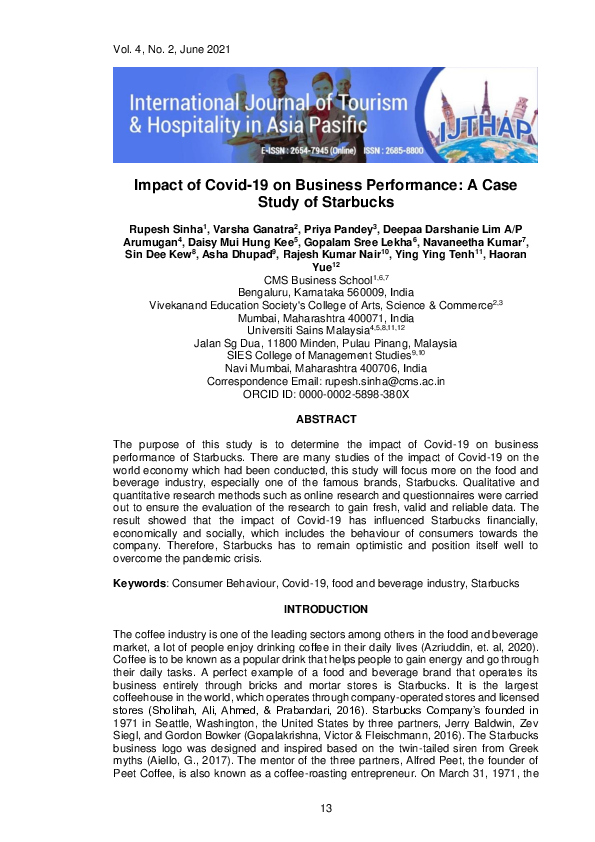 (PDF) Impact of Covid-19 on Business Performance: A Case Study of Starbucks