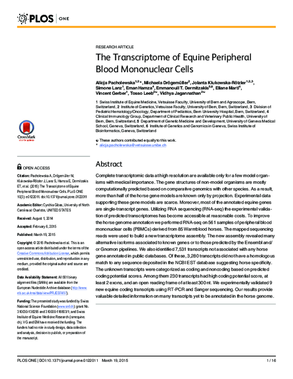 (PDF) The Transcriptome of Equine Peripheral Blood Mononuclear Cells