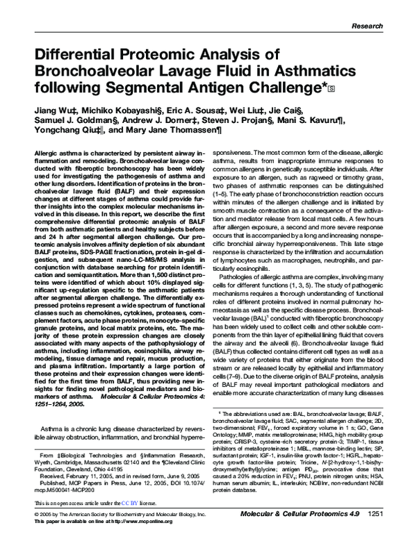 (PDF) Differential proteomic analysis of bronchoalveolar lavage fluid ...