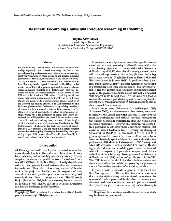 (PDF) Realplan: Decoupling causal and resource reasoning in planning