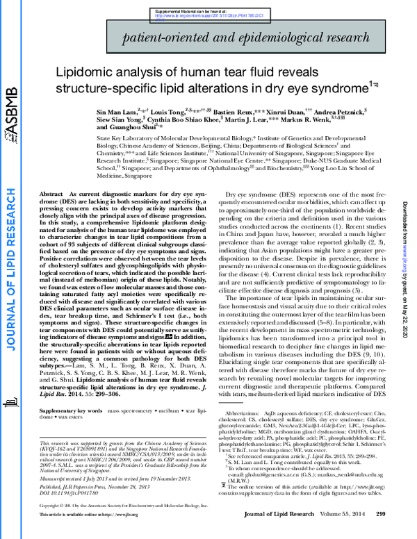 (PDF) Lipidomic analysis of human tear fluid reveals structure-specific ...